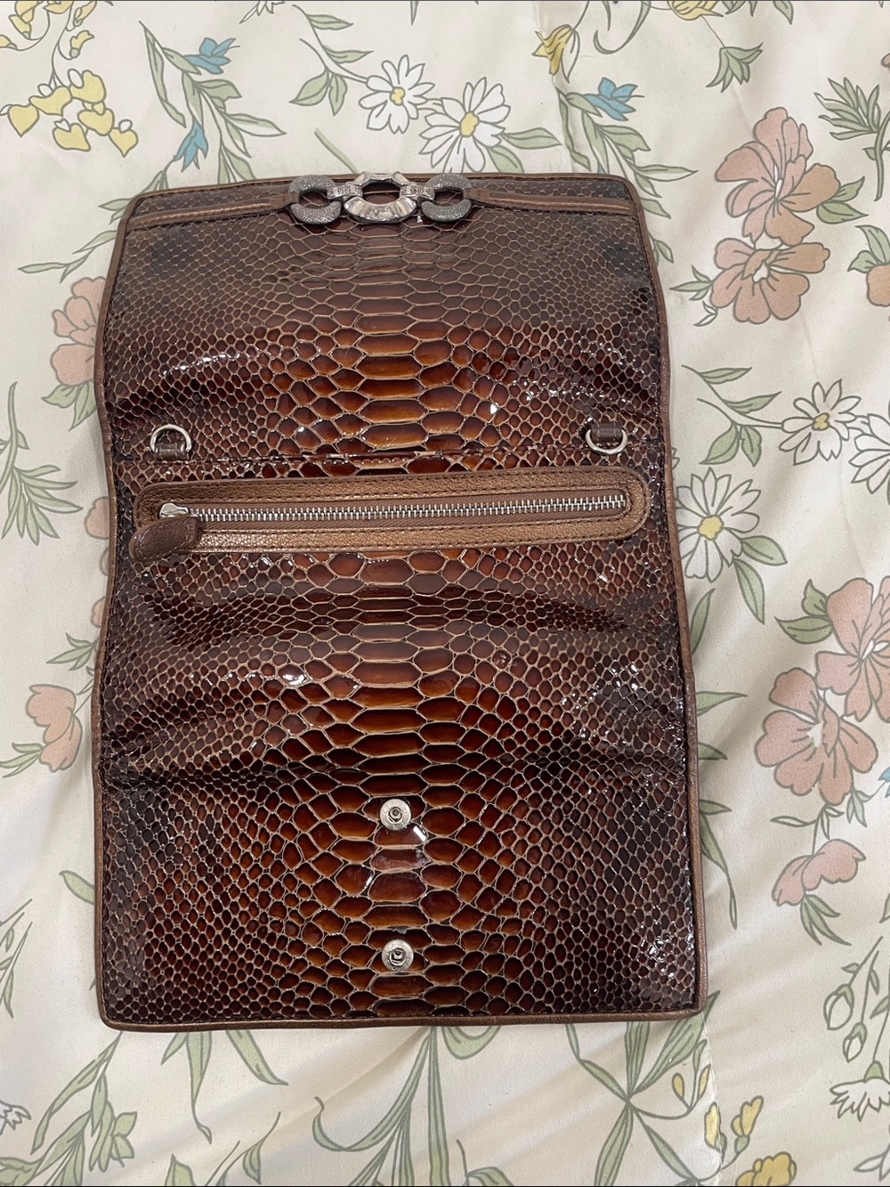 Brighton Brown Faux-Snakeskin Shoulder Bag with Matching Wallet - Picture 15 of 16